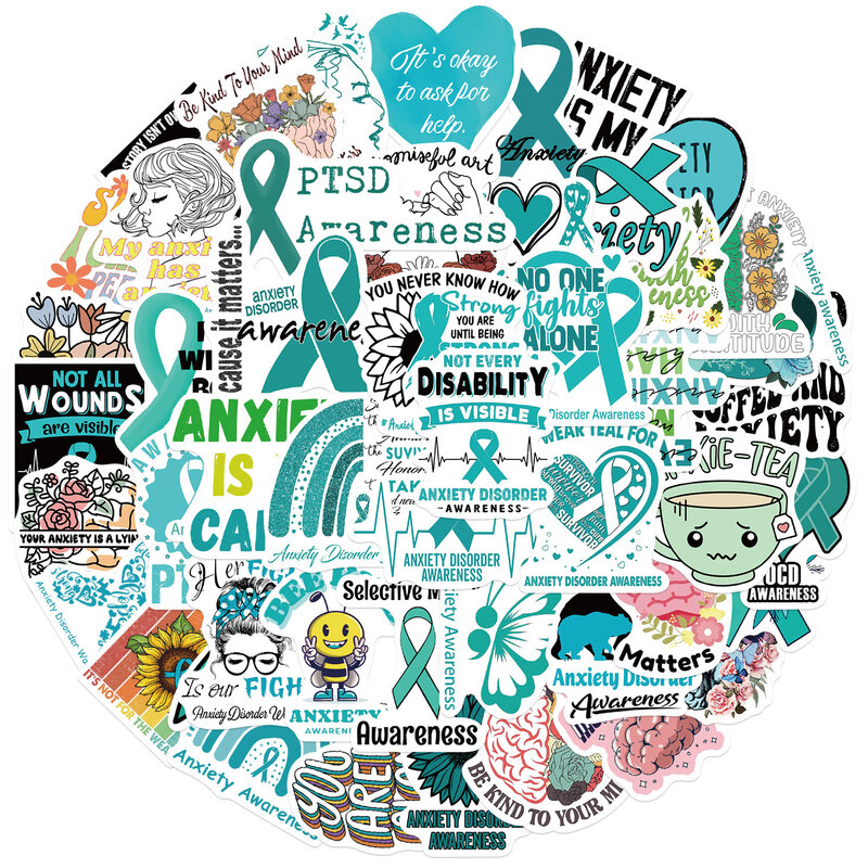 50pcs Anxiety Awareness Series Graffiti Stickers Suitable for Laptop Helmets Desktop Decoration DIY Stickers Toys