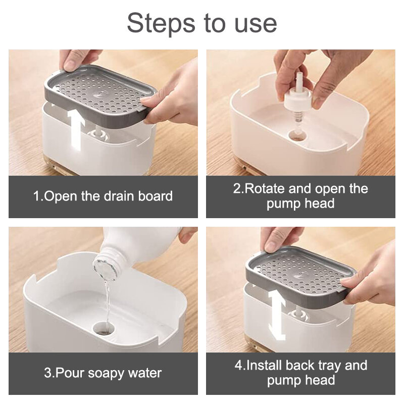 Dispensador de jabón para platos de cocina con soporte de esponja, bomba de jabón para encimera, dispensador de jabón líquido para fregadero de cocina, 2 en 1