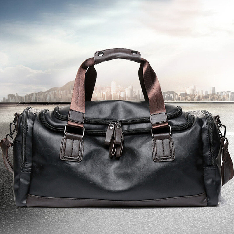 High Quality Leather Retro Travel Tote Bag For Men Large Capacity Gym Fitness Bag Cool Shoulder Bag Male Luggage Duffel Bag