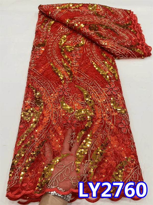 Cordón de lentejuelas nigerianas 2023, tela de malla Africana bordada de red francesa de alta calidad para Material de fiesta y boda LY2760