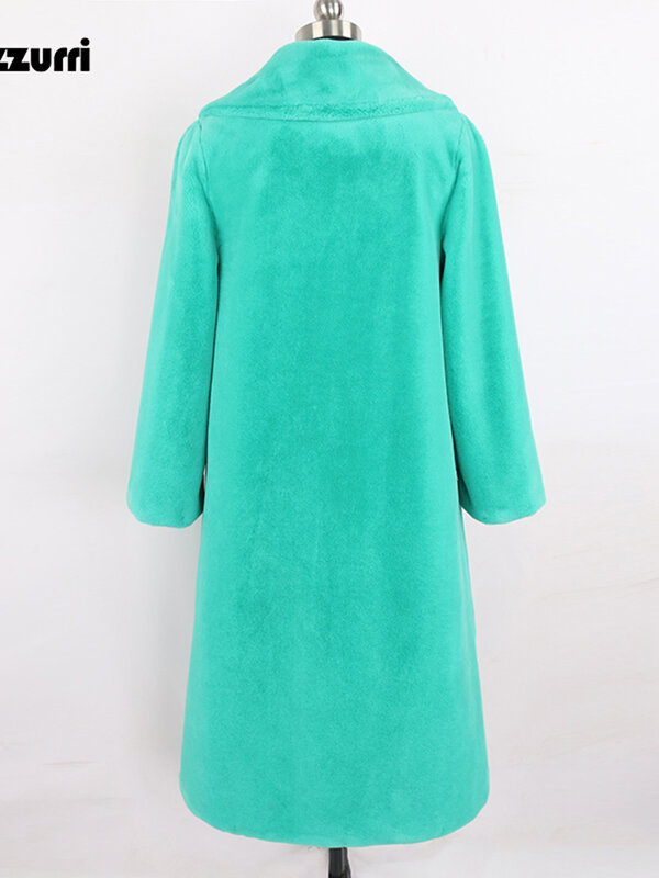 Nerazzurri Winter Green Thick Warm Soft Long Fluffy Faux Fur Coat Women Lapel Casual Luxury Korean Fashion 4xl 5xl 6xl 7xl 2022