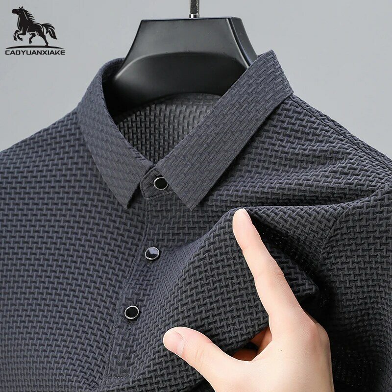 Camiseta de seda de morera para hombre, Polo de manga corta para jóvenes, color sólido, informal, de negocios, M-3XL, 4XL, 8828