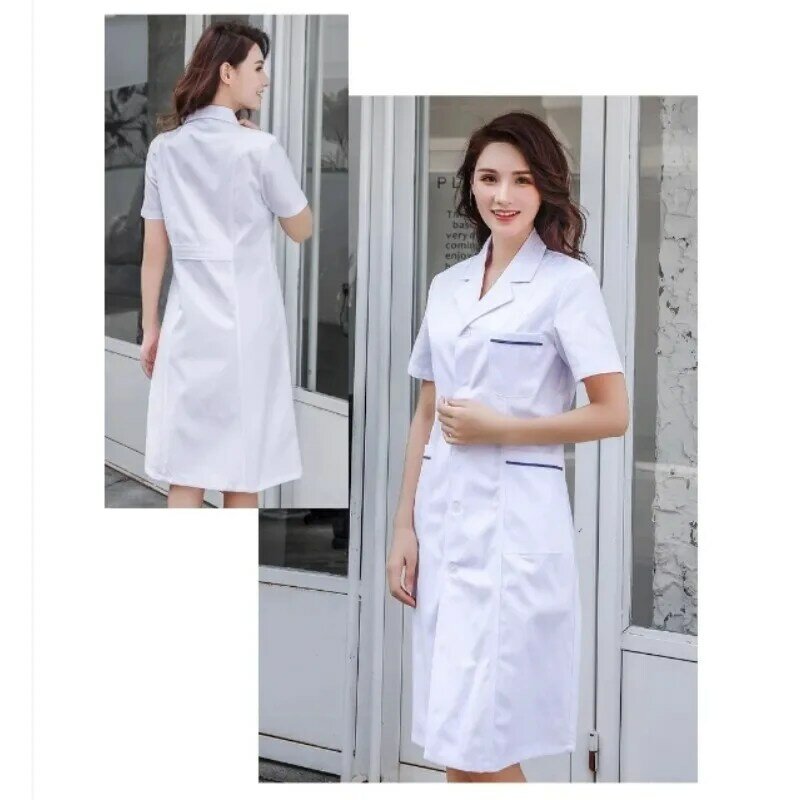 Single-Breasted White Long Nurse e Doctor Work Clothes com Bolsos, Macacão de Laboratório Simples, Uniforme Masculino e Feminino, S-2XL, 5 Estilos