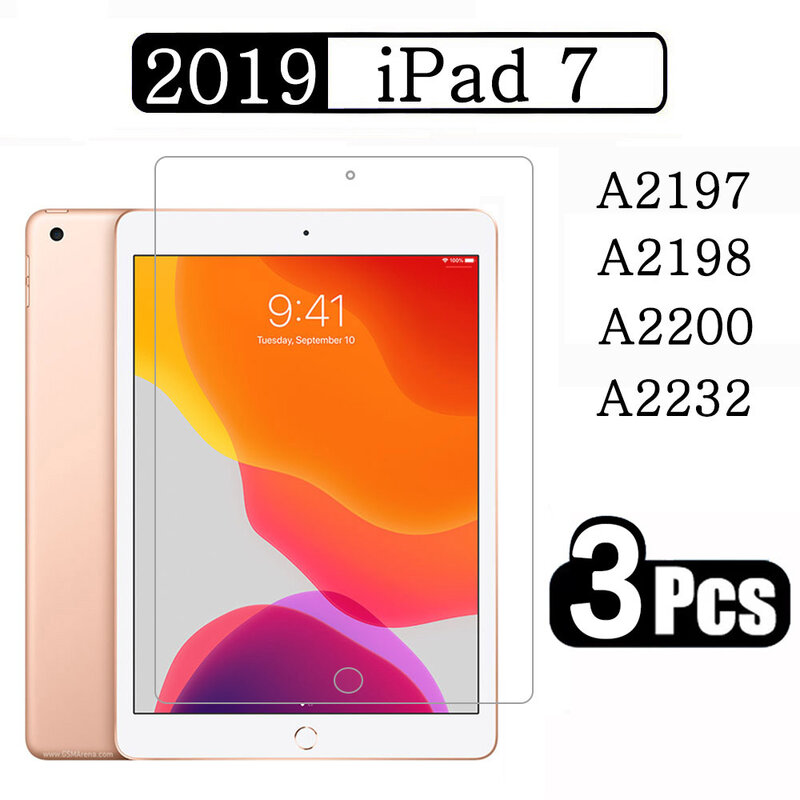 (แพ็ค3) กระจกนิรภัยสำหรับ Apple iPad 7 10.2 2019ฟิล์มป้องกันหน้าจอแท็บเล็ต A2200 A2197 A2198รุ่น7th