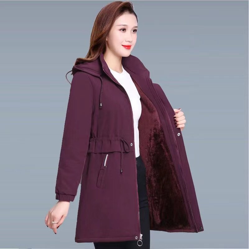 Женская утепленная ветровка средней длины, зимняя новая свободная хлопковая куртка с капюшоном в Корейском стиле, теплая облегающая женская повседневная верхняя одежда