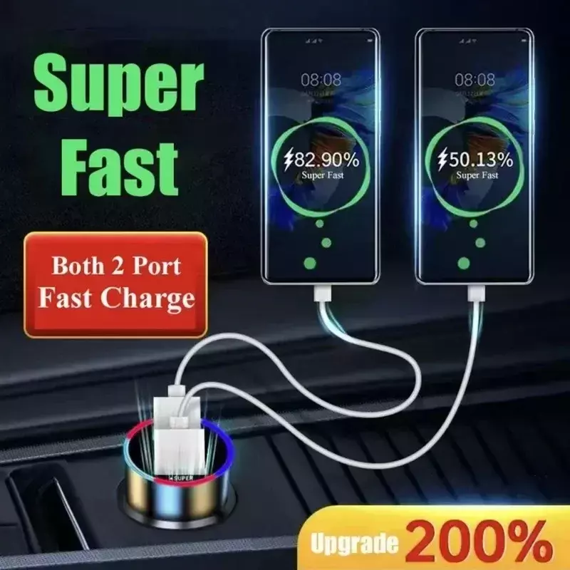 Car Charger 240W Dual USB Ports Super Fast Charging Adapter  for IPhone 15 Samsung Xiaomi Phone Quick Chargers