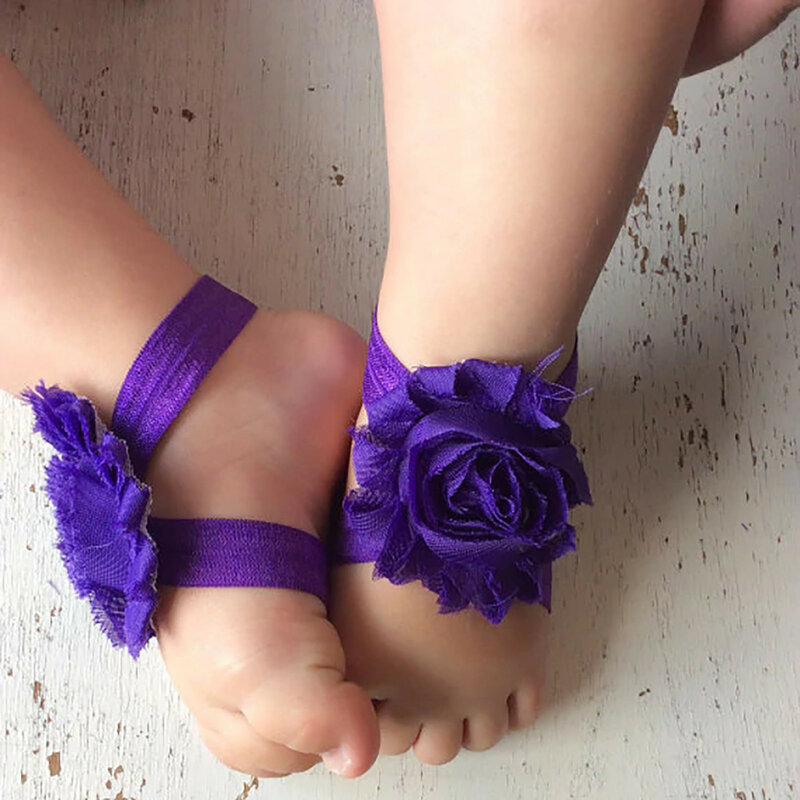 Novos sapatos de bebê sólido flor chiffon sandálias descalças pés bonitos acessórios para meninas do bebê recém-nascidos crianças sandalia infantil