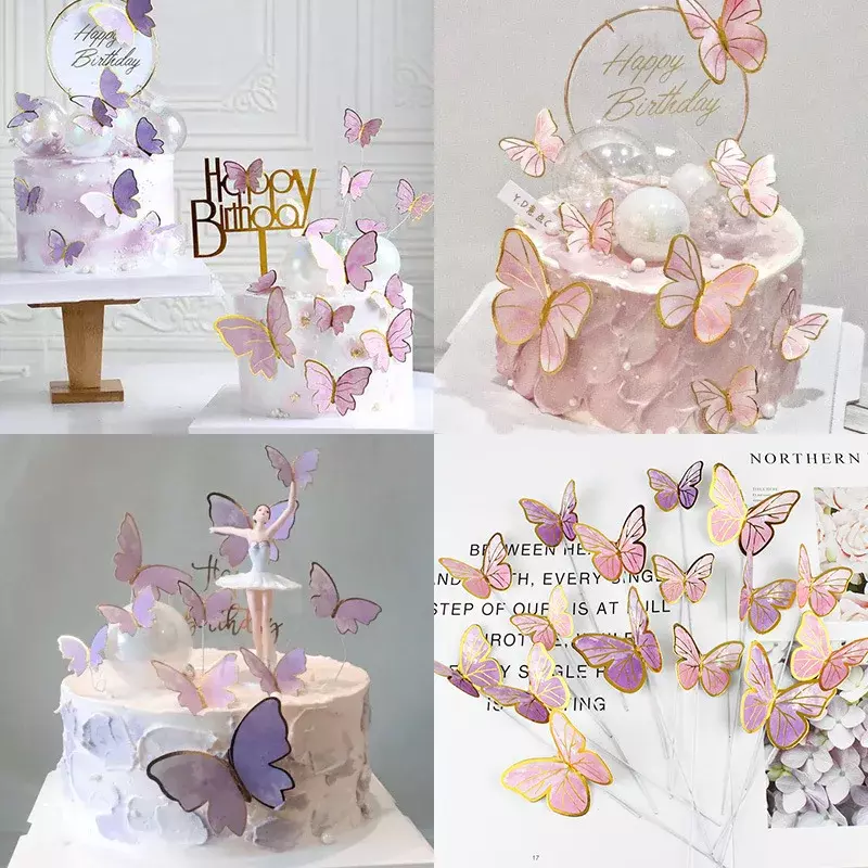 3D farfalla torta di compleanno Dessert Decor scava fuori carta lucida farfalla Cake Topper Happy Goddess Girls Birthday Party Decors