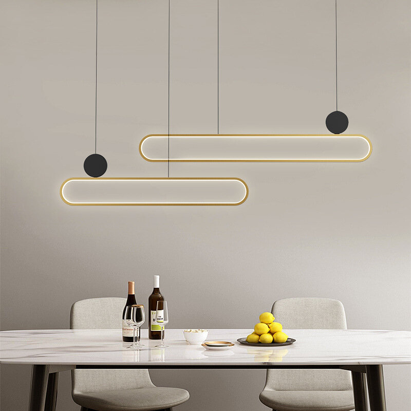 Nordic Minimalist Modern Minimalism Single Circlet Double Circle Bar Kitchen Lights Fixture Strip LED Dining Hall Pendant Light