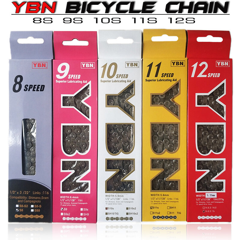 YBN Bike Chains MTB Mountain Road Bike Chains 11 Speed Hollow Bicycle Chain 116 Links Silver S11S S12S for M7000 XT