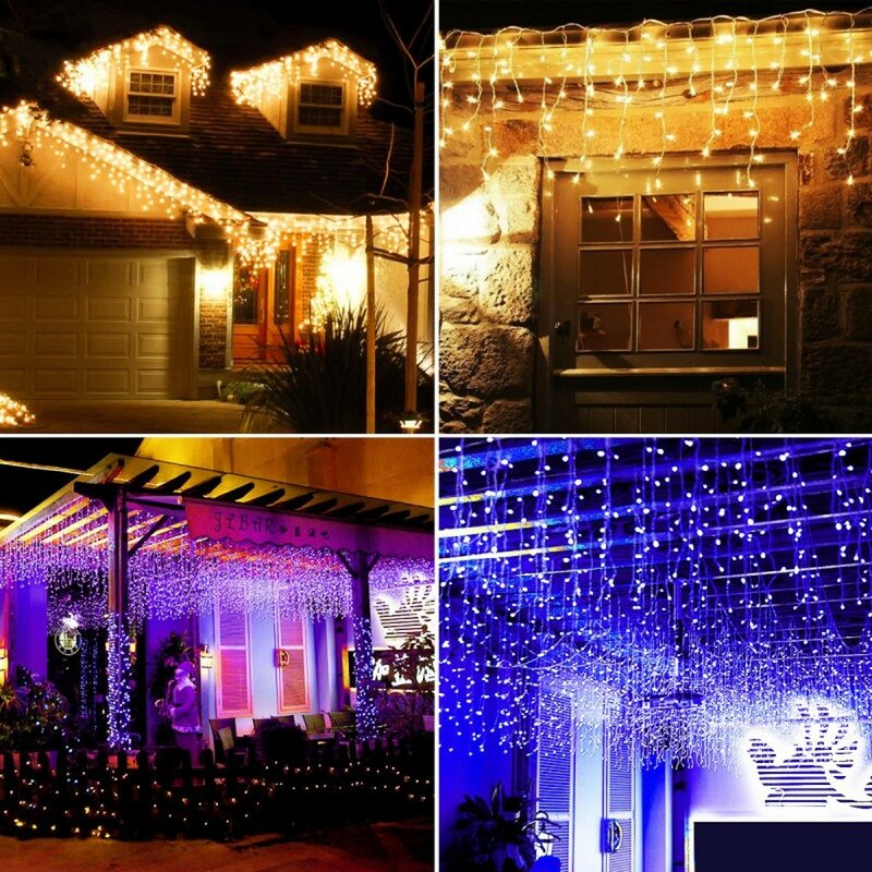 Luces navideñas de cascada para decoración al aire libre, cortina led con caída de 5M, 0,6 m-0,4, cadena de carámbanos, aleros de jardín, luces decorativas