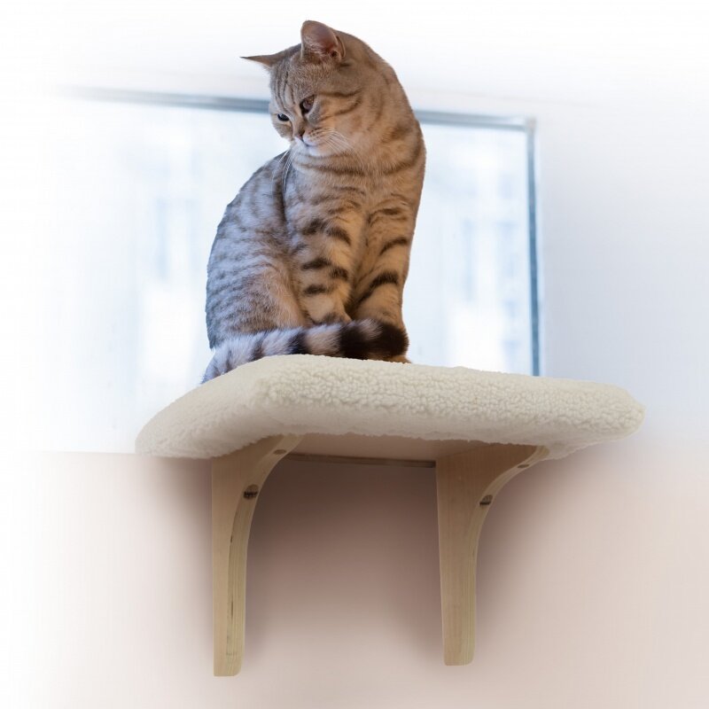 SmartyKat Paw Perch Padded Window Sill Mounted Mat Cat Perch & Plush Sherpa Cover, Cream