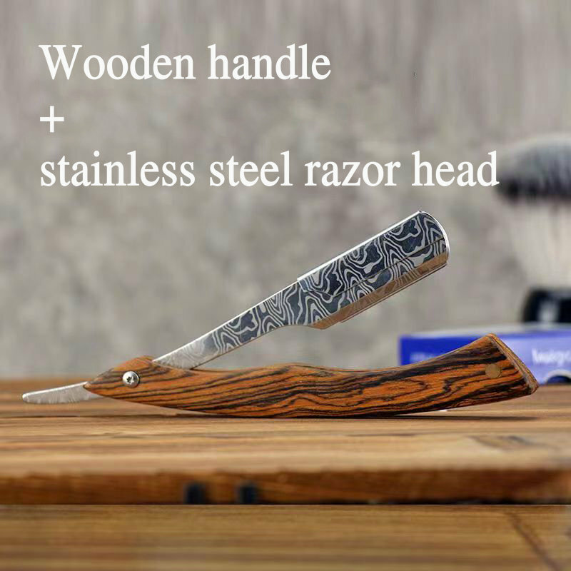 tan wood handle blade shaving razors professional barber shaver eyebrow razor men's replaceable blade shaving razor men gift