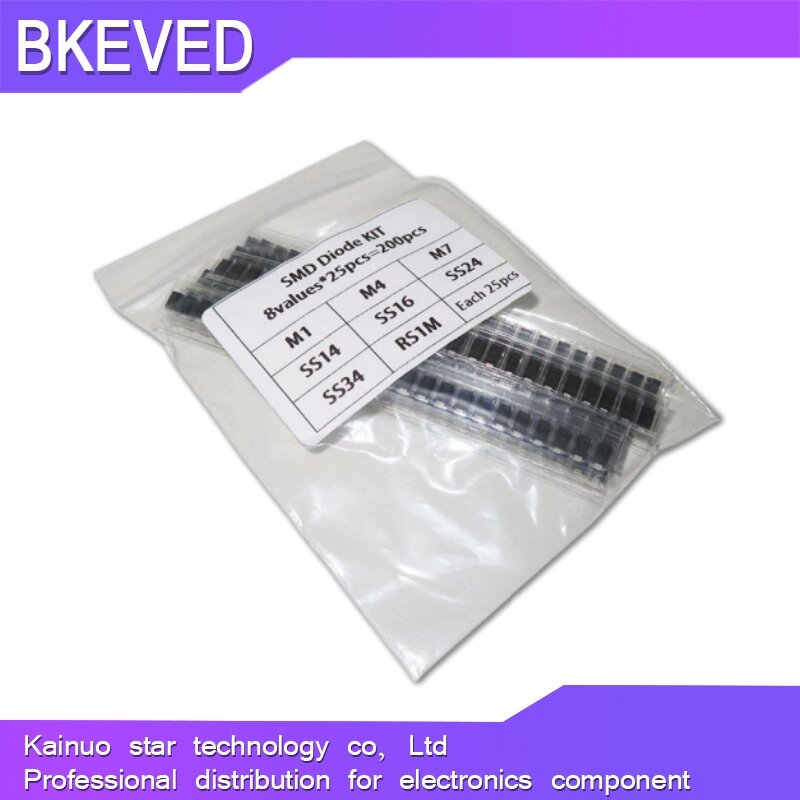 8kinds X25PCS=200PCS M1 1N4007 M4 M7 SS14 SS16 SS24 SS34 RS1M Electronic Components Package SMD Diode Kit electronic diy kit