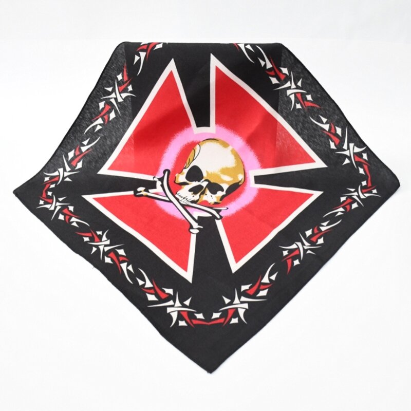Modna chustka czaszką hip-hopową kwadratowy szalik czarna drukowana opaska rowerowa unisex