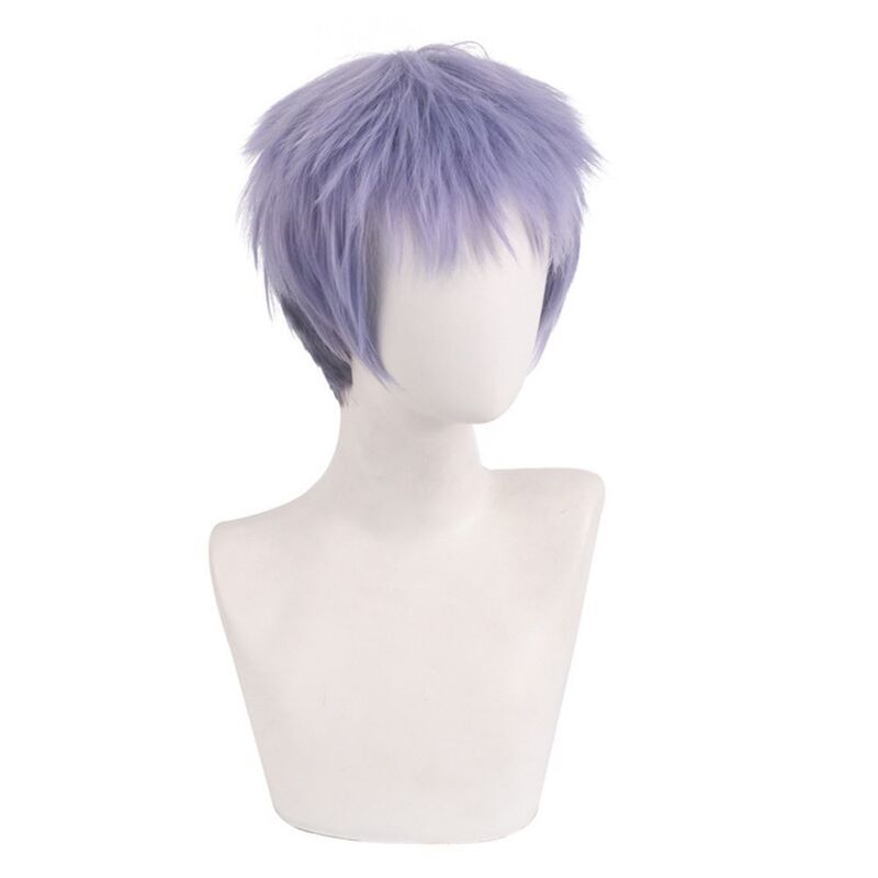 Mieszane szare niebieskie fioletowe połamane krótkie włosy Cosplay peruki syntetyczne włosów