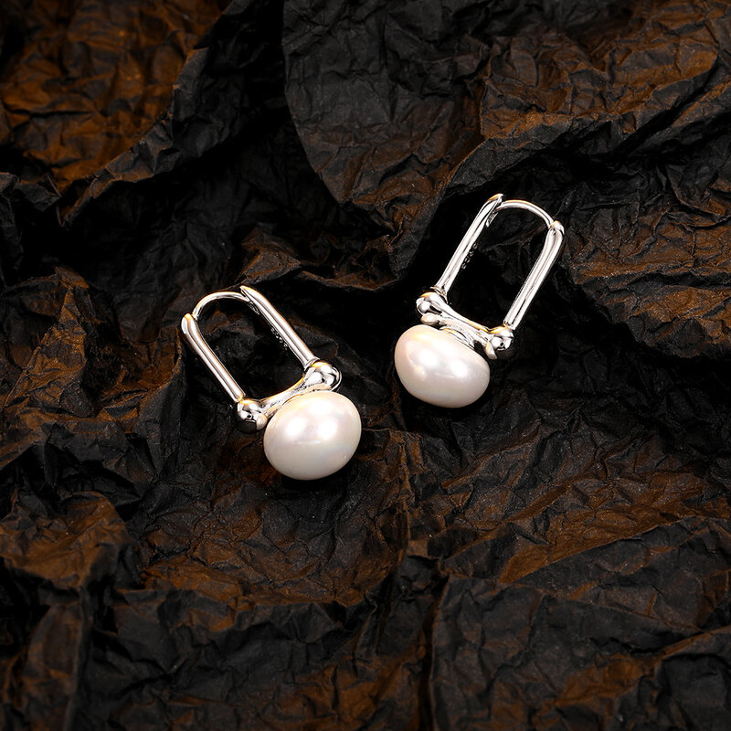 925 srebrne proste damskie kolczyki z perłą Vintage gładka modna biżuteria