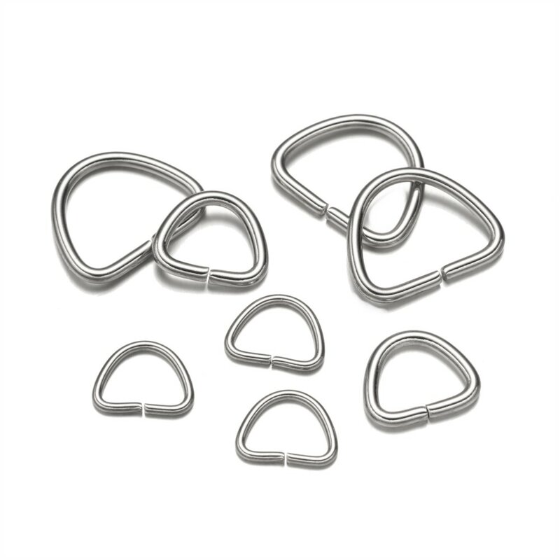 100 buah/lot kait konektor cincin terpisah cincin Jump terbuka bentuk D segitiga baja tahan karat untuk kerajinan Aksesori pembuatan perhiasan DIY