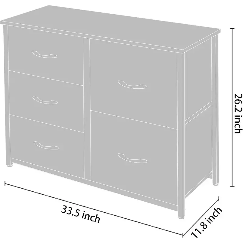 Concept Storage Dresser Furniture Unit, Grande pé organizador peito e armário, Caixas de tecido removível, preto, 5 gavetas