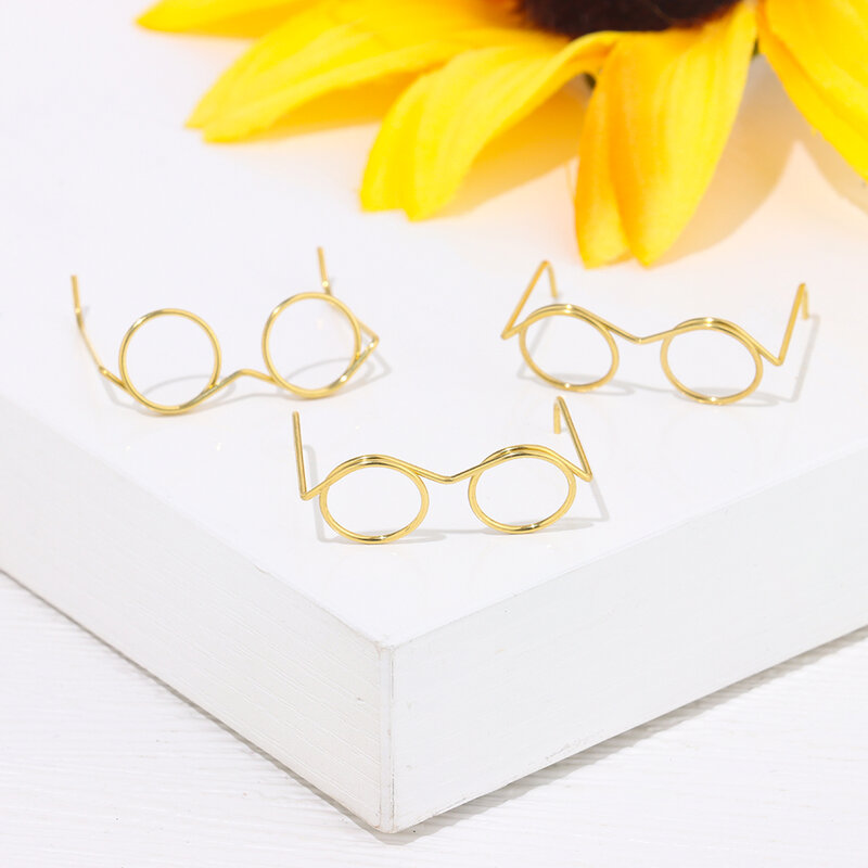 10 pçs retro boneca óculos de metal moldura redonda lensless brinquedo óculos em miniatura diy boneca vestir acessórios óculos