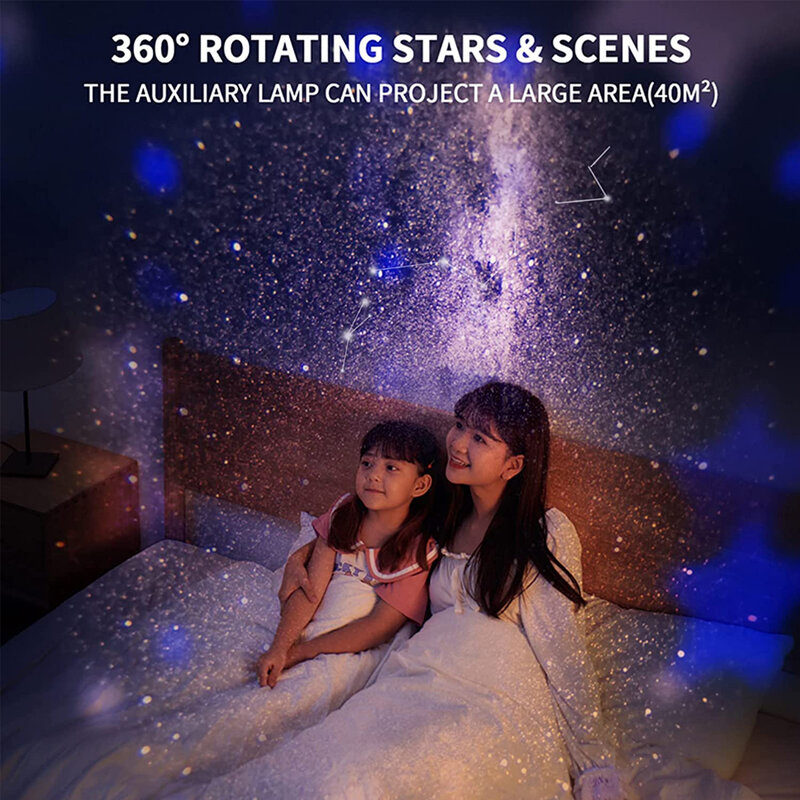 جهاز عرض ضوء ليلي مجرة مصباح إسقاط نجمة مع سديم كواكب قمر أورورا 360 درجة قابل للدوران فوكاسابل لهدايا غرف نوم الأطفال