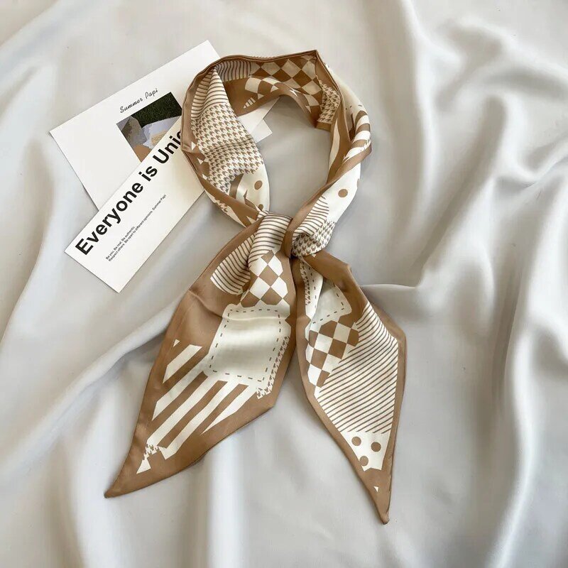 Spring And Autumn Geometric Silk Scarf Small Long Women's Diagonal Scarf Youth Summer Everything