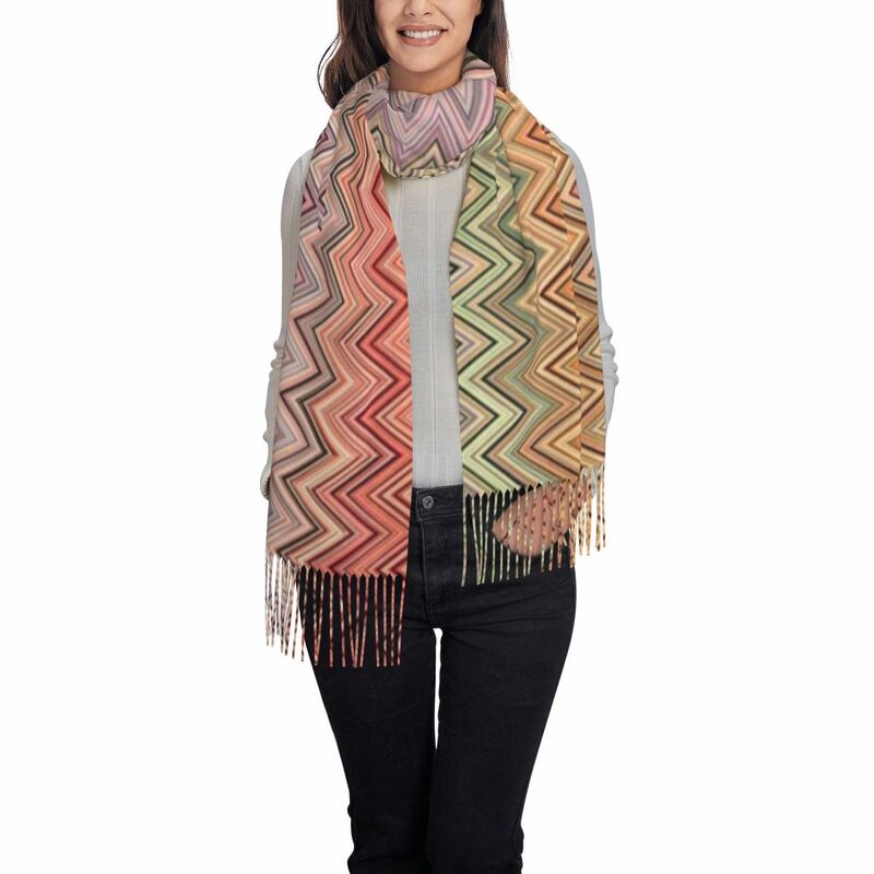 Boho Vintage contemporaneo Zig Zag nappa sciarpa donna morbido multicolore moderno scialle avvolgere sciarpe autunno inverno femminile