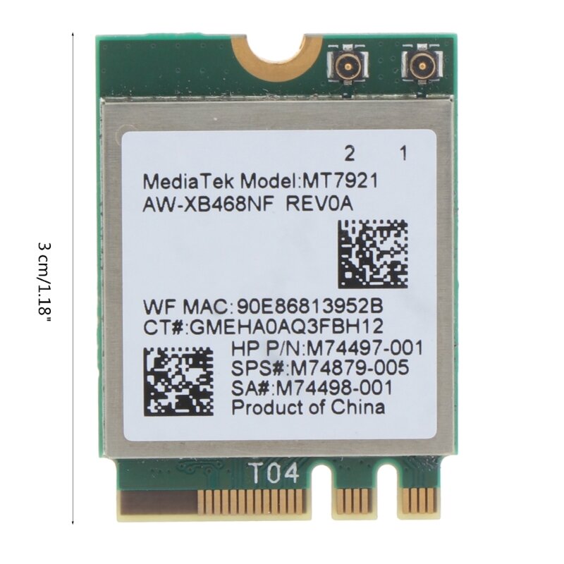 MT7921 NGFF M.2 Carte sans fil WiFi 6 Kit de bureau 2.4/5G 802.11ac BT 5.2 Adaptateur B0KA