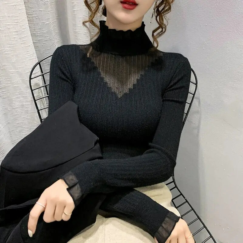Dames Herfst Winter Coltrui Vintage Effen Basis Gebreide Tops Casual Slanke Pullover Koreaanse Mode Eenvoudige Chique Truien