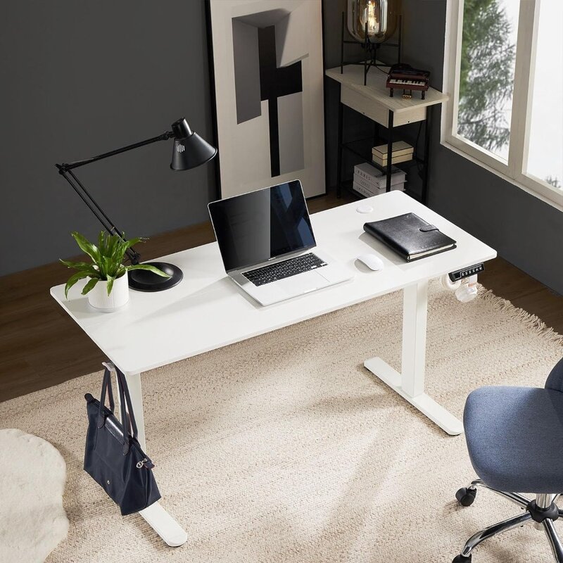 Meja berdiri listrik, 40x24 inci tinggi dapat disesuaikan duduk untuk berdiri di meja dengan papan sambungan, naik meja komputer kantor