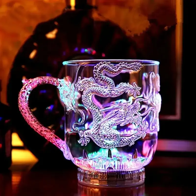 ถ้วยน้ำมังกร LED เปลี่ยนสีได้1ชิ้น, แก้วเบียร์ชานมไวน์วิสกี้สำหรับเดินทางของขวัญสุดสร้างสรรค์