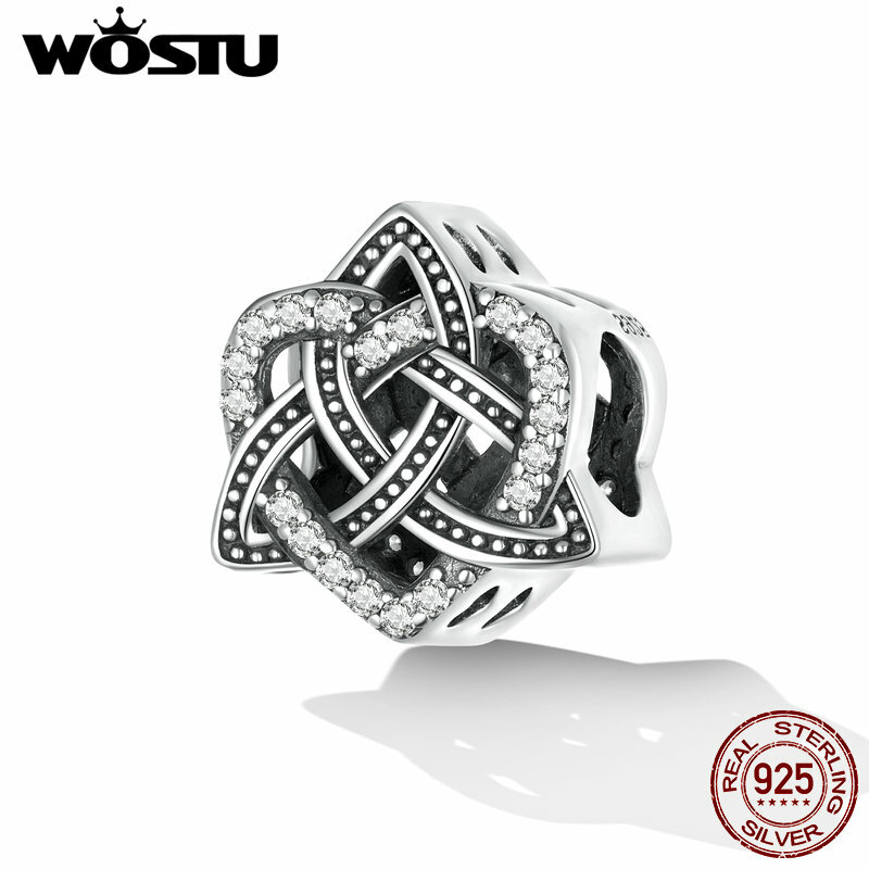 WOSTU-abalorio Vintage de Plata de Ley 925 para mujer, colgante con corte de diamante, apto para Pulsera Original, collar, fabricación de joyas