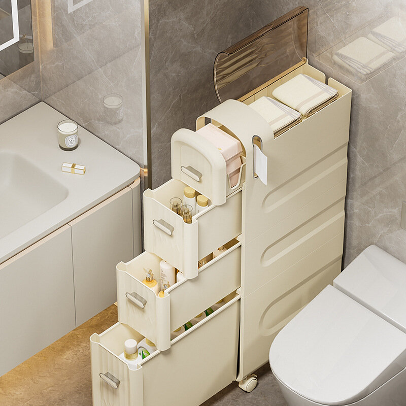 Organizador de baño multicapa, armario tipo cajón, estante de esquina estrecho para inodoro, estantes de almacenamiento para grietas