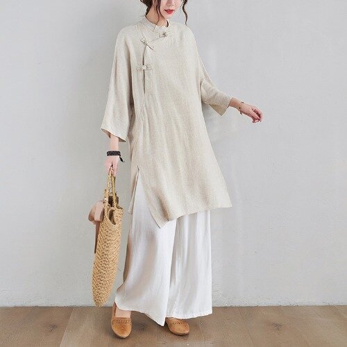 Chinese Style Suit Tea Artist Clothing Female Suit Cotton Linen Buddha Clothing Summer Traditional Chinese Clothing for Women