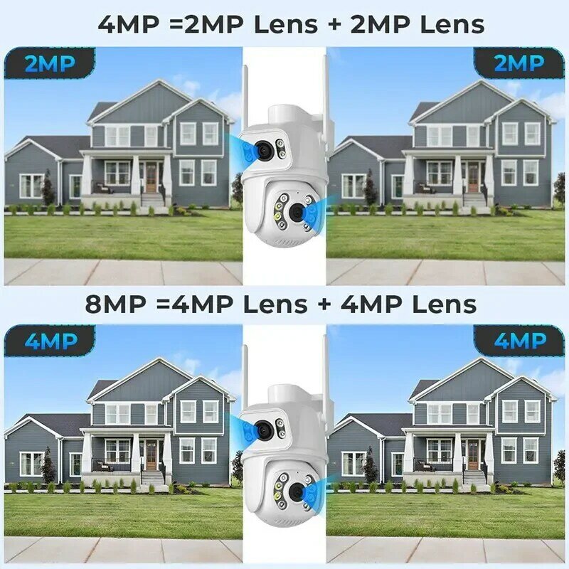 8MP 4K PTZ Wifi Camera Dual Lens with Dual Screen Ai Human Detect Auto Tracking Night Vision Outdoor Surveillance Camera ICSee