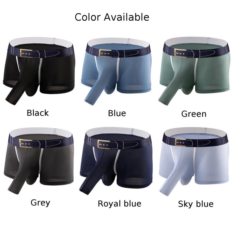 Mens Sexy Elephant Nose Open Sheath Boxer Briefs Erotic Underwear 3D Belt Printed Shorts Ice Silk Breathable Sweat Underpants