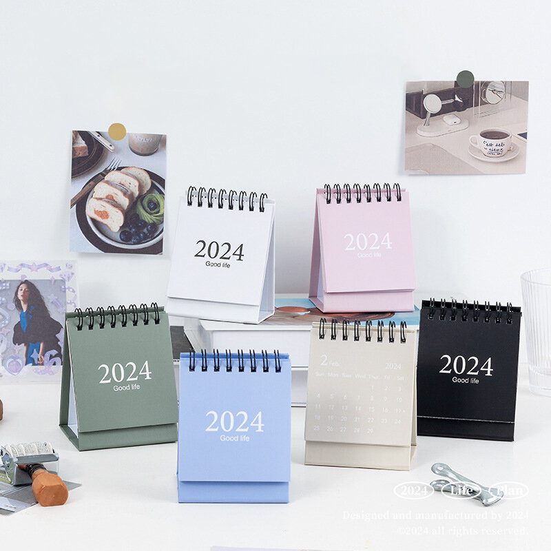 1 buah 2024 kalender meja lucu Mini dekorasi meja Kawaii kalender kreatif penjadwal harian perencana Agenda tahunan hadiah kantor