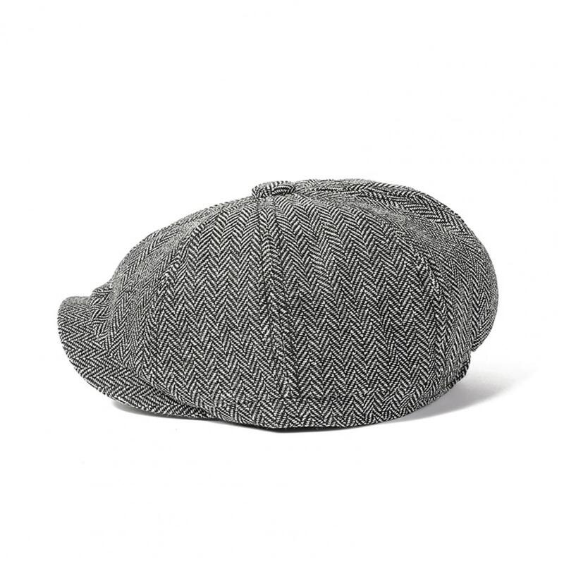 클래식 헤링본 모자 남성용 베레모 모자, 패셔너블한 헤링본 패턴, 8 각형 모자, 확장 챙이 있는 클래식 가을