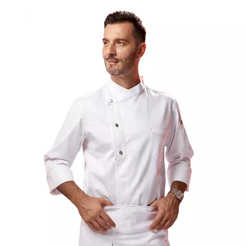 Cafeteria Clothes Hotel Uniform Jacket Catering Working White Sleeve Coat Long Cook Men's Kitchen Services Restaurant Chef