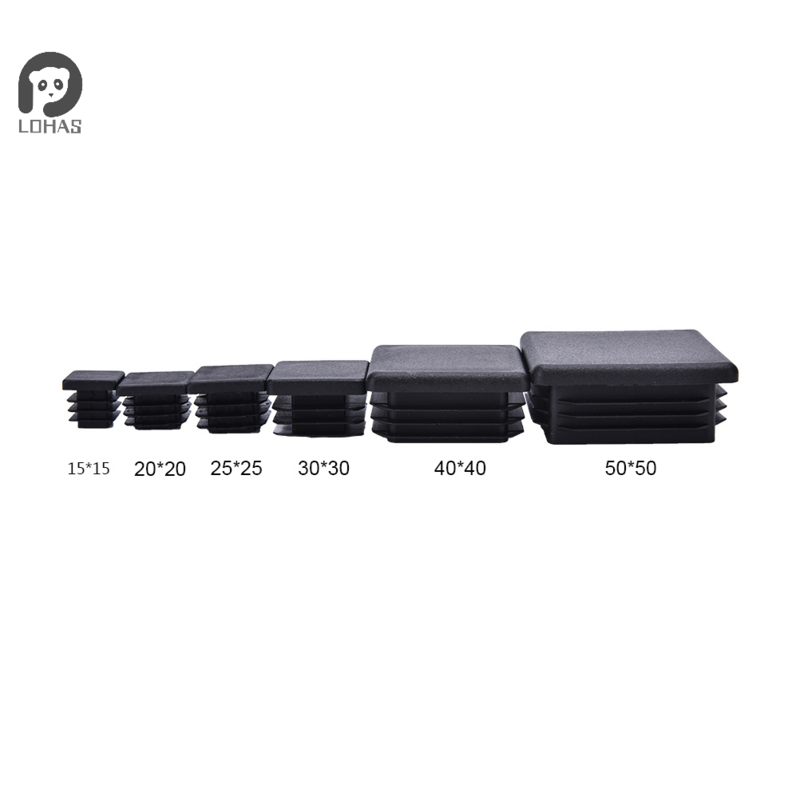 Pata de plástico piezas para silla, tapa de extremo de plástico, inserto de Tubo Cuadrado, color negro, 15mm, 20mm, 25mm, 30mm, 40mm, 50mm, 10 unidades