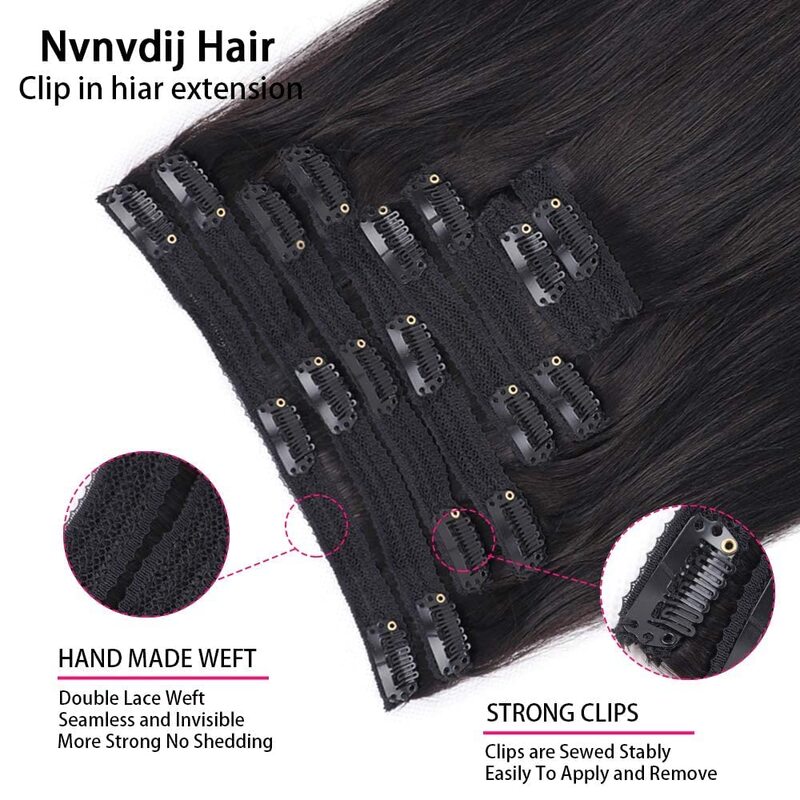 Natural Straight Clip in Hair Extensions 100% Remy Human Hair Extensions 26 Inch 8pcs Per Set with 18Clips Double Weft for Women