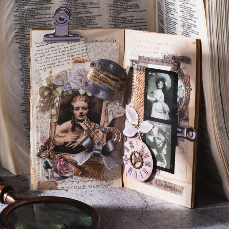 Mr. Paper Vintage Hollowed Out Handbook Material, cartão rígido, base decorativa diária, papelão, 30pcs por pacote