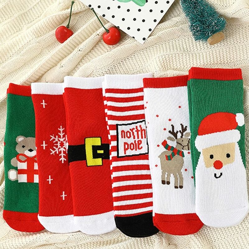 6 Pair Christmas Socks for Children Kids Winter Autumn Thickened Warm Socks Xmas New Year Cotton Socks for Children 1-12Year