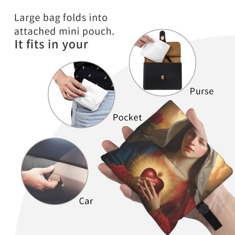 Duże torby na zakupy wielokrotnego użytku Immaculate Heart Of Mary Recycle Składana katolicka sztuka święta Matka Jezusa Chrystusa Torba na zakupy