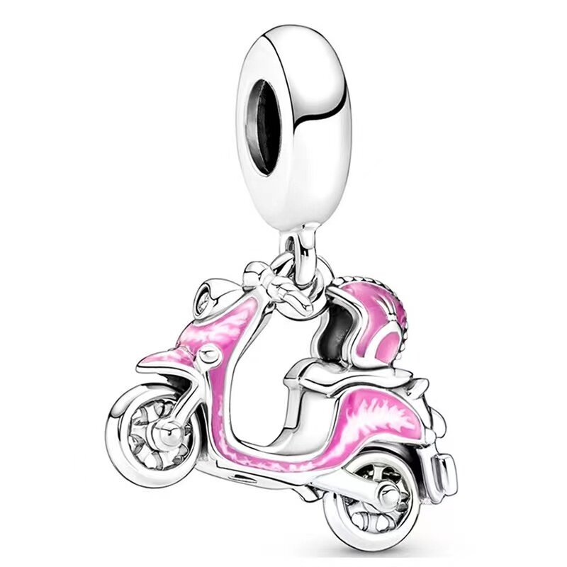 New Exquisite Original Cute Pink Bear Flower Love Battery Car Pendant Suitable for Original Pandora Women's Bracelet Gift