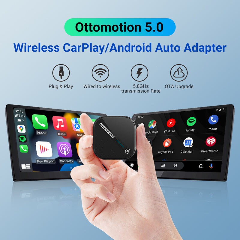 Com fio para adaptador sem fio Android Auto CarPlay, Apple Car Play Acessórios, iPhone Android Phone, Ai Box, 5.0