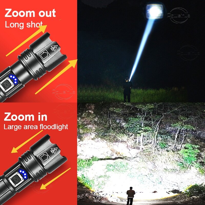 Lanterna LED mais poderosa, lanterna recarregável, lanterna tática de 3000 m, lanterna ultra potente com carregamento USB