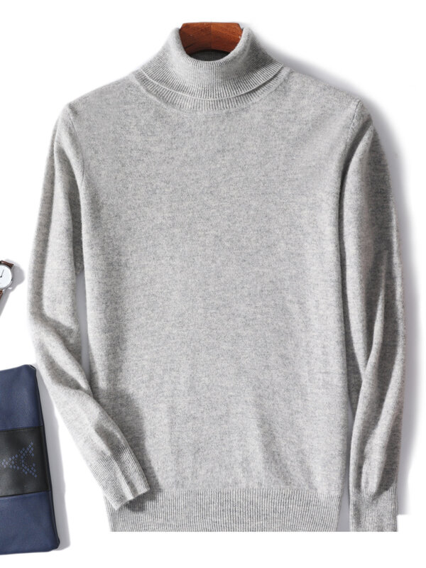 Aliselect 100% Pure Merino Wool Pullover Men Cashmere Jumper Knitwear Jerseys Spring Autumn Winter Warm Turtleneck Sweater Tops