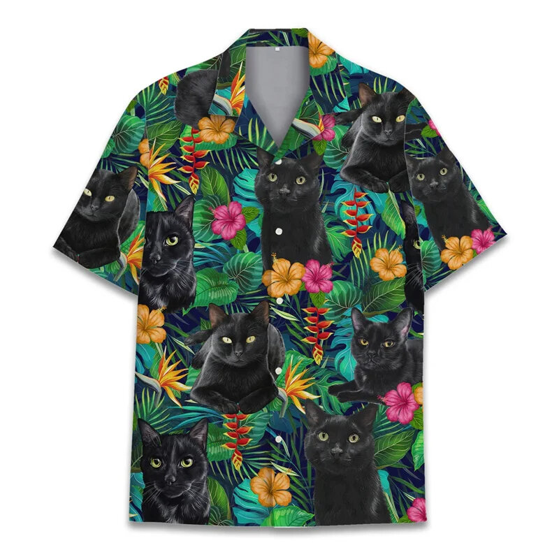 Camisa con estampado 3D de perros y patos para hombre, camisa hawaiana de gran tamaño, Tops de verano, Aloha, solapa informal, manga corta