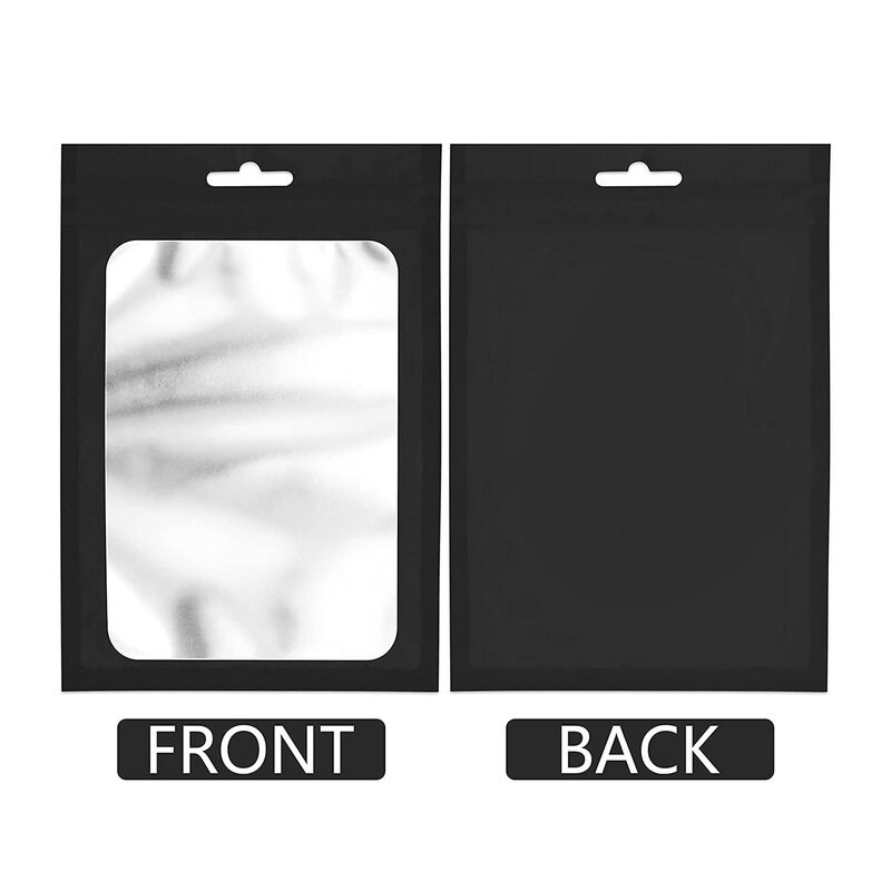 粘着性のある再利用可能なビニール袋,宝石の表示用の透明な窓付きの吊り下げバッグ,黒色,50個